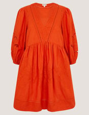 Noelle Embroidered Mini Dress, Orange (ORANGE), large