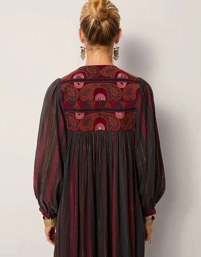 Maison Hotel Isadora Paisley Stripe Midi Dress, Red (BURGUNDY), large