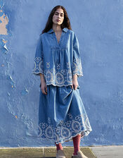 East Coralie Denim Broderie Shirt , Blue (BLUE), large