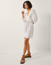Nova Broderie Back Tie Mini Dress, White (WHITE), large