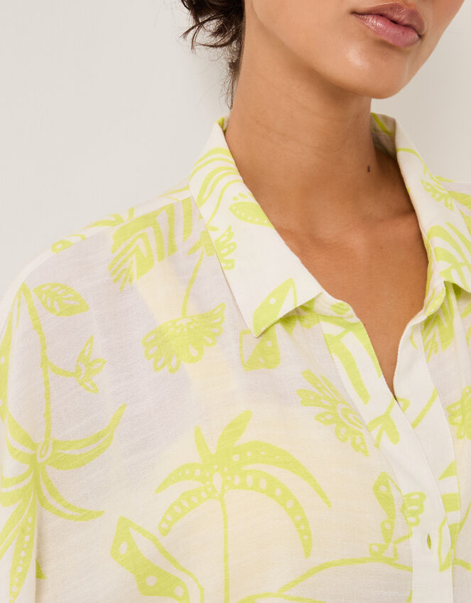 Adele Tropical Print Mini Shirt Dress, Green (LIME), large
