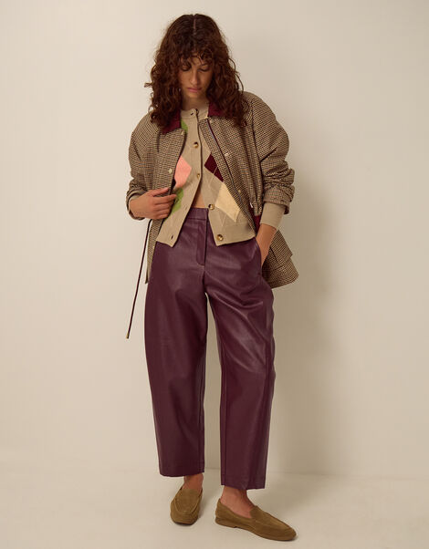 Tara Faux Leather Barrel Trousers, Red (BURGUNDY), large