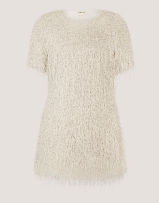 Tori Short Sleeve Fringe Mini Dress, Ivory (IVORY), large