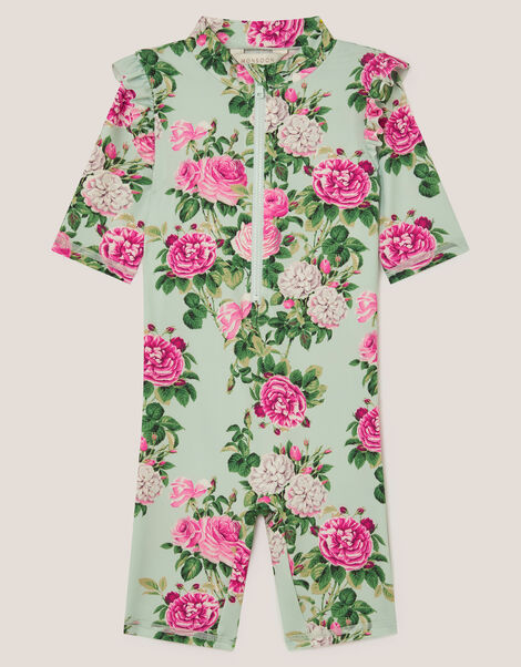 Baby Floral UPF50+ Short Sleeve Swimsuit, Green (GREEN), large