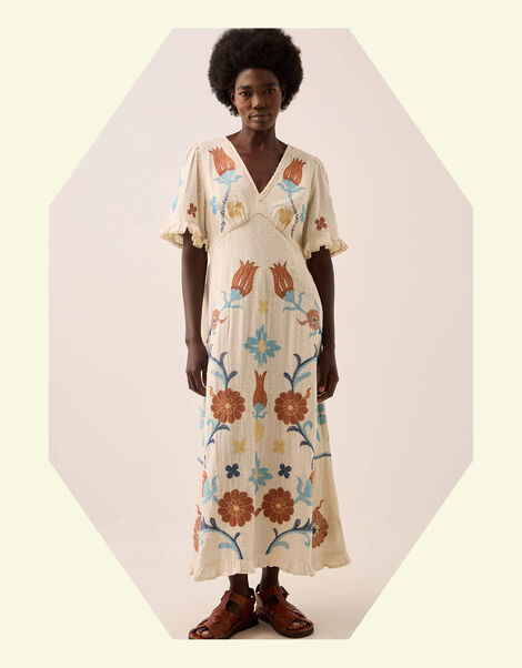 East Odeline Embroidered Dobby Maxi Dress, Ivory (IVORY), large