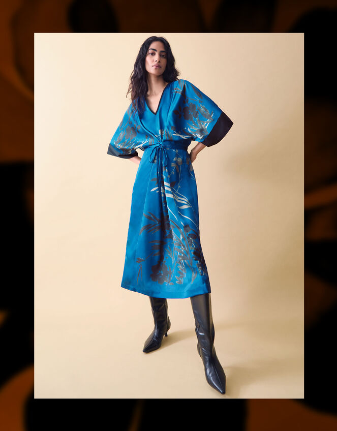 Clemence Lian Floral Print Kimono Dress, Blue (BLUE), large