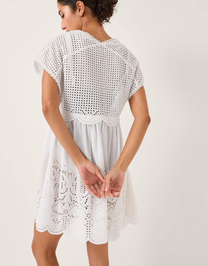 Lola Broderie Mini Swing Dress, White (WHITE), large