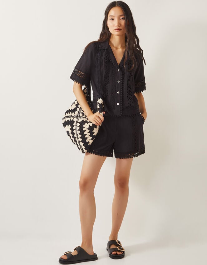 Irina Short Sleeve Lace Shirt, Black (BLACK), large