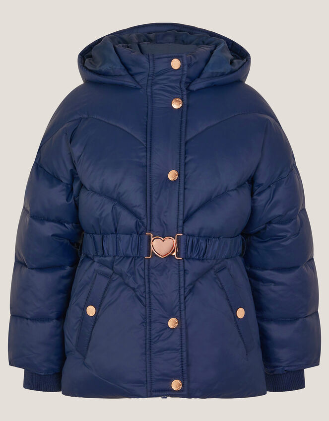 Belted Puffer Jacket, Blue (NAVY), large