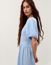 Lottie Puff Sleeve Linen Blend Midi Dress, Blue (PALE BLUE), large
