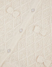 Pearl Embellished Bow Faux Fur Cardigan, Ivory (IVORY), large