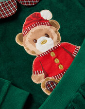 Newborn Bear Velour Sweatshirt & Joggers Set, Green (GREEN), large