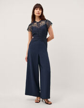 Monica Lace Wide Leg Jumpsuit, Blue (NAVY), large