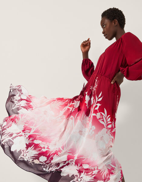 Lilian Floral Print Ombr&eacute; Maxi Dress, Red (RED), large
