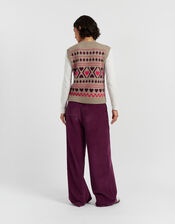 Chinti & Parker Diamond Heart Knitted Vest, Camel (OATMEAL), large