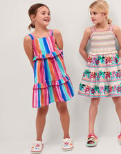 Rainbow Stripe Tiered Dress, Multi (MULTI), large
