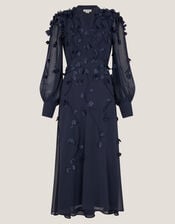 Gwen Appliqu&eacute; Long Sleeve Midi Dress, Blue (NAVY), large