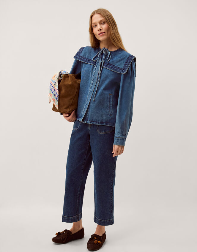 Livvy Square Collar Denim Jacket, Blue (MID AUTHENTIC BLUE), large