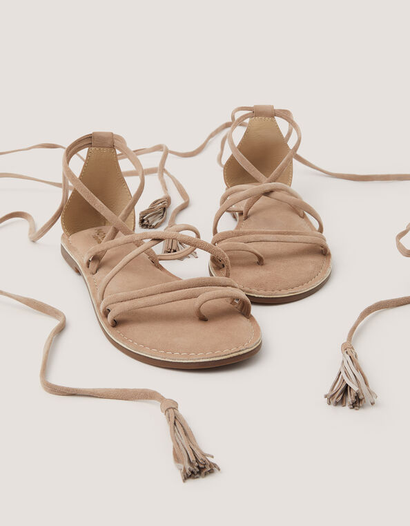 Gia Tassel Strap Suede Sandals, Natural (NEUTRAL), large
