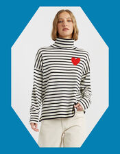 Chinti & Parker Heart Stripe Roll Neck Jumper, Cream (CREAM), large