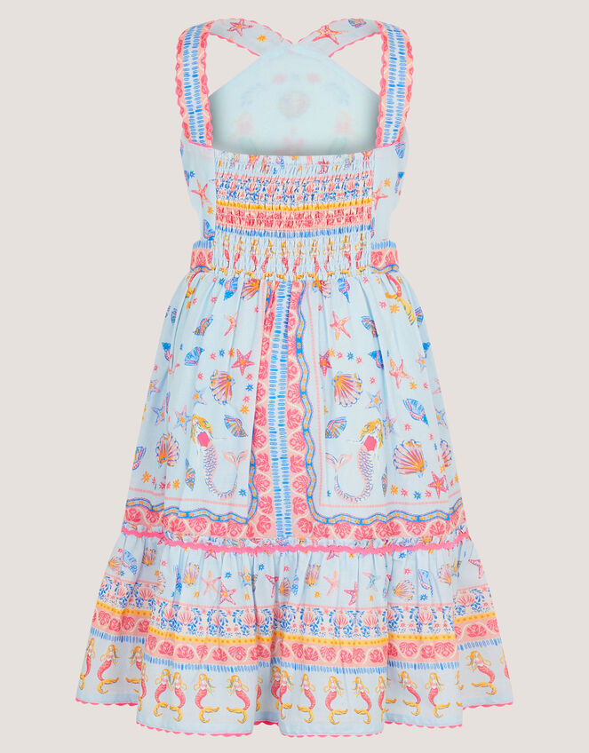 Mermaid Print Halter Dress, Blue (BLUE), large