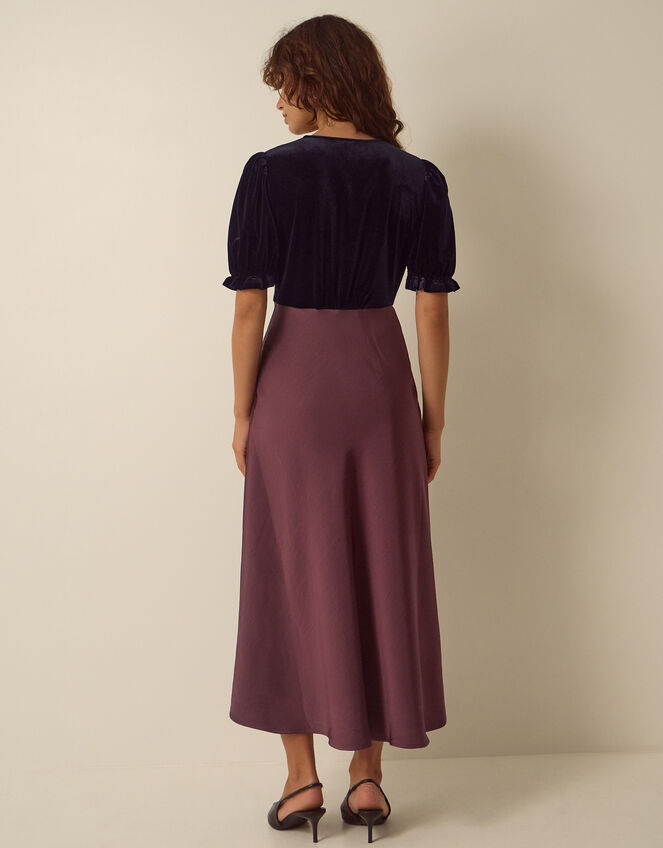 Fiona Puff Sleeve Velvet Satin Midi Dress, Red (WINE), large