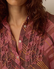 Melinda Ruffle Check Shirt, Pink (PINK), large