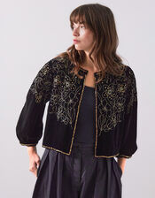 East Laurie Embroidered Velvet Jacket, Black (BLACK), large