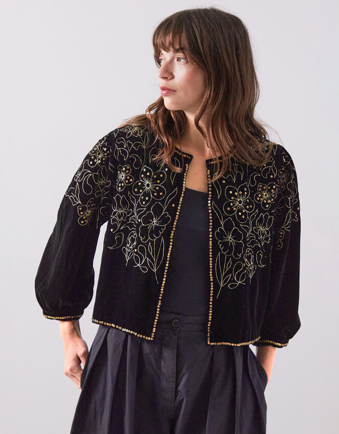 East Laurie Embroidered Velvet Jacket, Black (BLACK), large