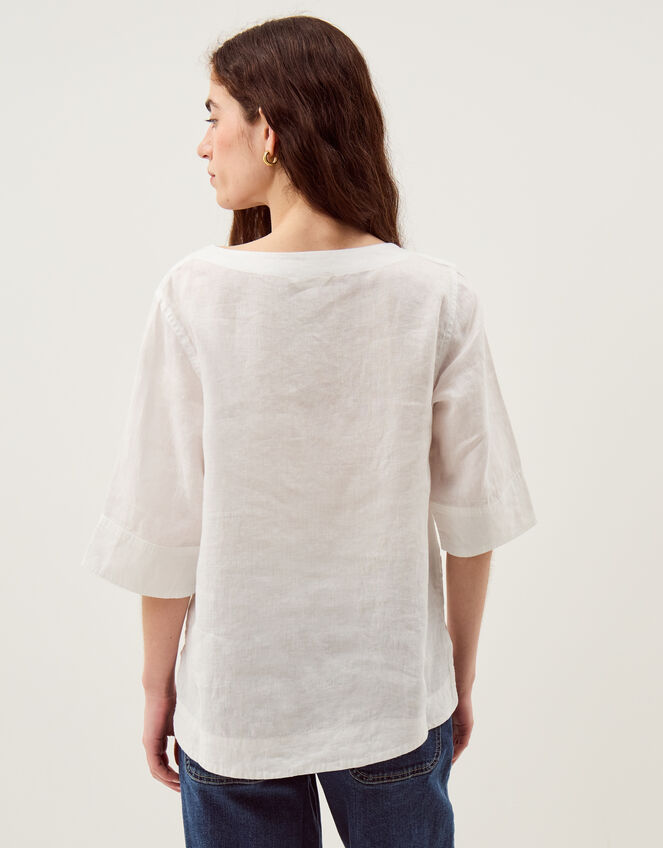 Ingrid Linen Top, White (WHITE), large