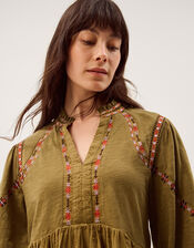 Fabia Embroidered Blouson Blouse, Green (KHAKI), large