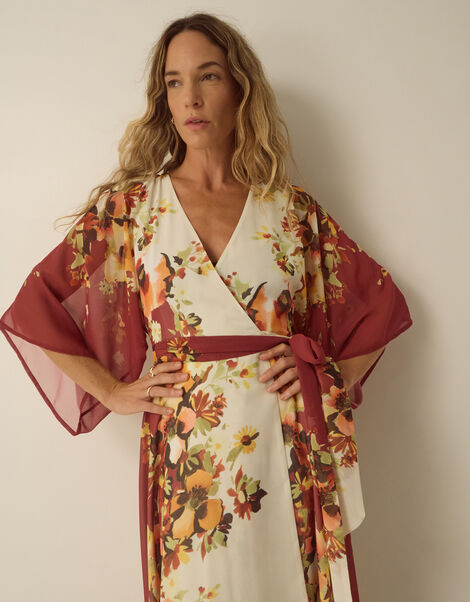 Parrie Floral Midi Wrap Dress, Cream (CREAM), large