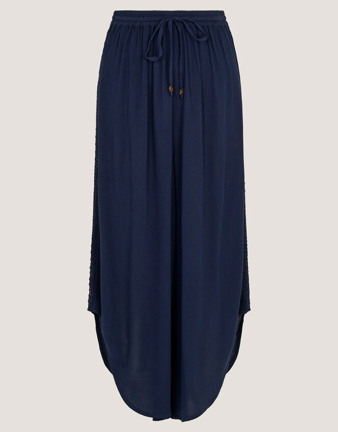 Teri Drawstring Culotte Trousers, Blue (NAVY), large