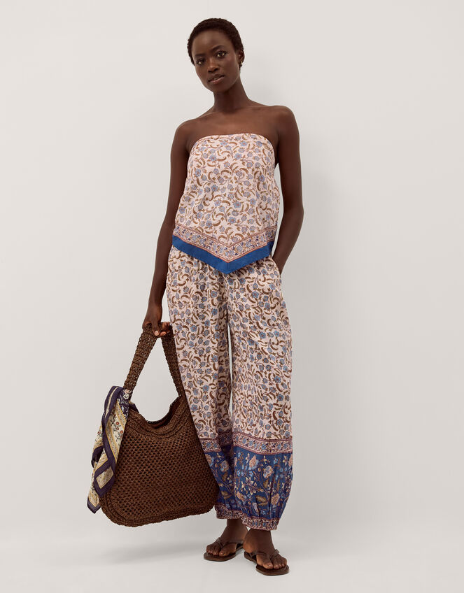 Ari Floral Scarf Bandeau Top, Blue (BLUE), large