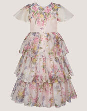 Botanical Print Tiered Party Dress, Multi (MULTI), large