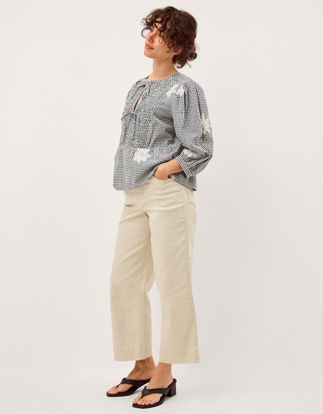 Mimi Embroidered Gingham Top, Black (BLACK), large