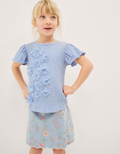 Embellished Floral Appliqu&eacute; Top, Blue (BLUE), large