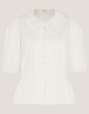 Celia Puff Sleeve Collar Jersey Blouse, Ivory (IVORY), large