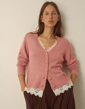 Lula Lace Trim Cardigan, Pink (BLUSH), large