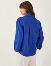 Thea Linen Blend Shirt, Blue (COBALT), large