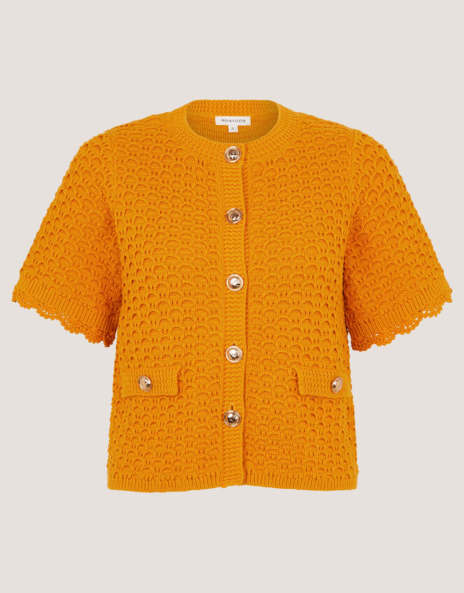 Sarna Textured Knit Cardigan, Yellow (OCHRE), large