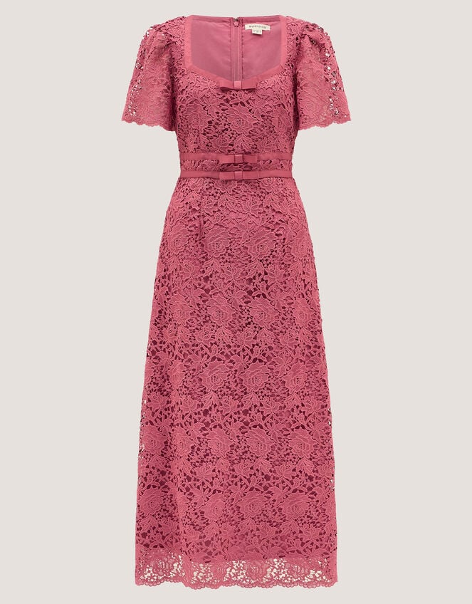 Regina Short Sleeve Lace Midi Dress, Pink (ROSE), large