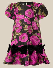 Monsoon x Queens of Archive Nancy Velvet Bow Floral Jacquard Party Dress​, Multi (MULTI), large