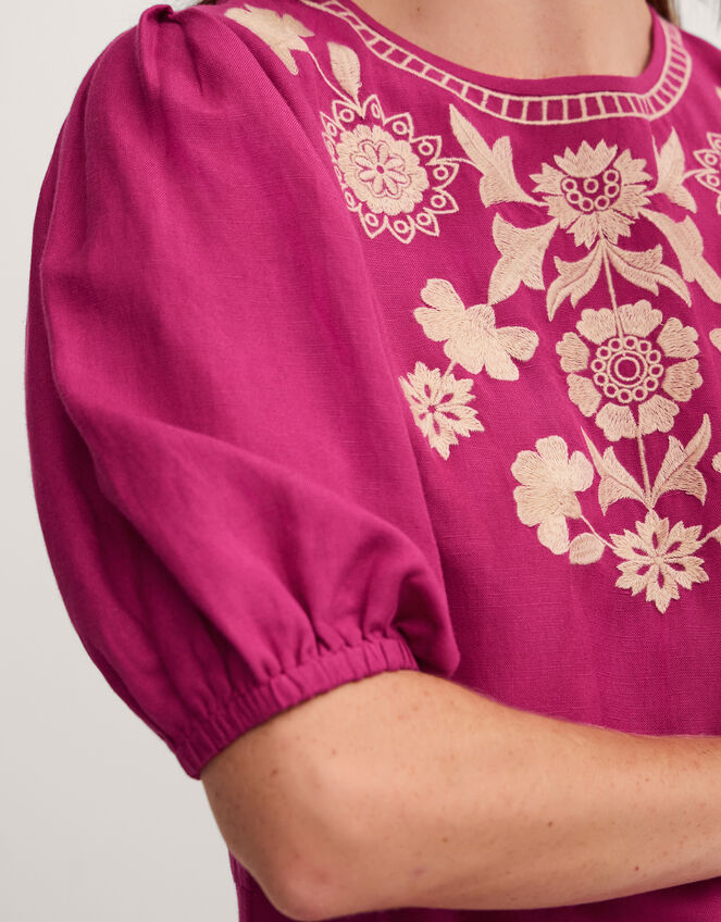 Lydia Embroidered Linen Blend Mini Dress, Pink (PINK), large
