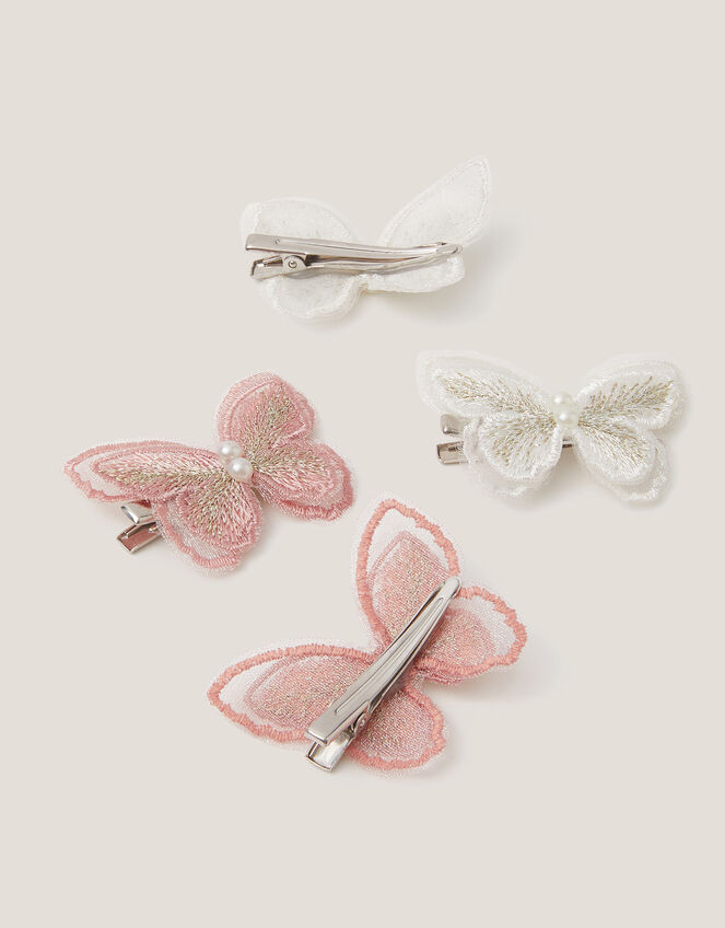 4-Pack Embroidered Butterfly Hair Clips, Pink (PINK), large