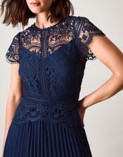 Monica Lace Pleated Bridesmaid Dress, Blue (NAVY), large