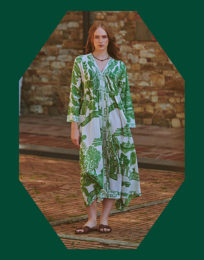 One Hundred Stars Giant Willow Print Midi Dress, Green (GREEN), large