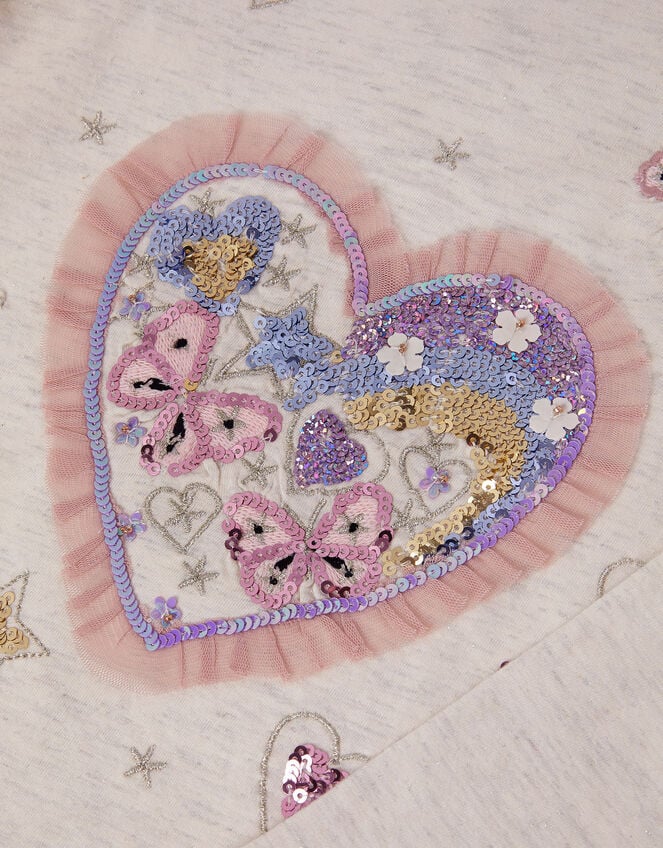 Sequin Heart Butterfly Long Sleeve Top, Ivory (IVORY), large