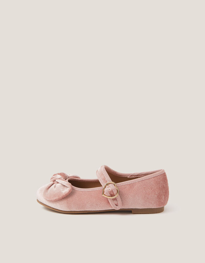 Velvet Bow Strap Ballet Flats, Pink (PINK), large