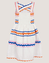 Ric Rac Trim Cotton Dress , White (WHITE), large